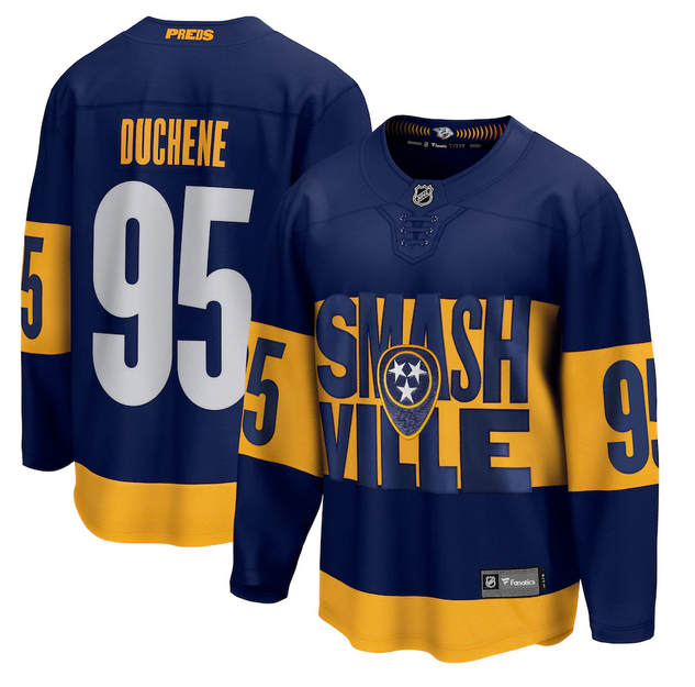Men's Navy Nashville Predators #95 Matt Duchene 2022 Stadium Series Breakaway Player Stitched Jersey